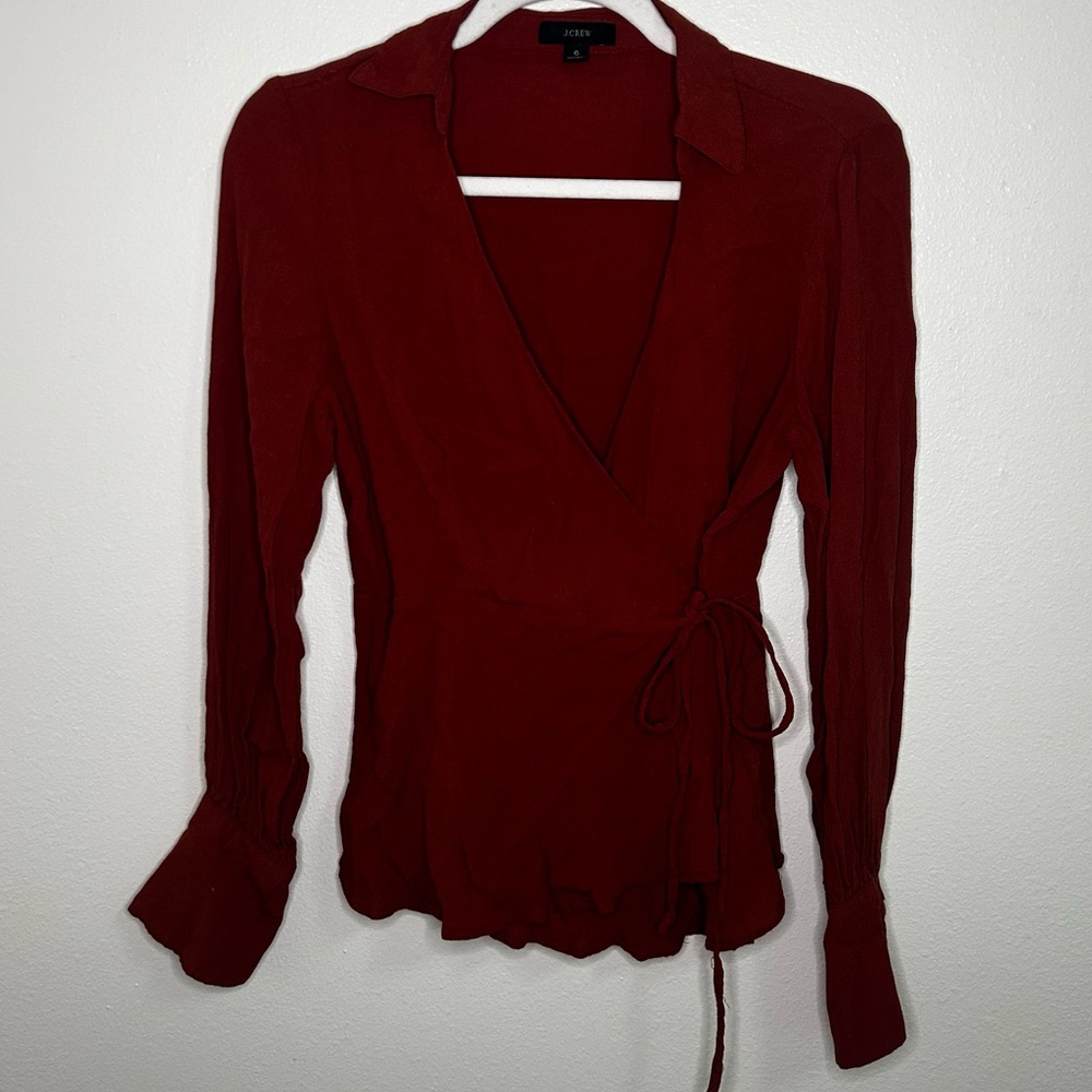 Jcrew wrap style collared burnt red top